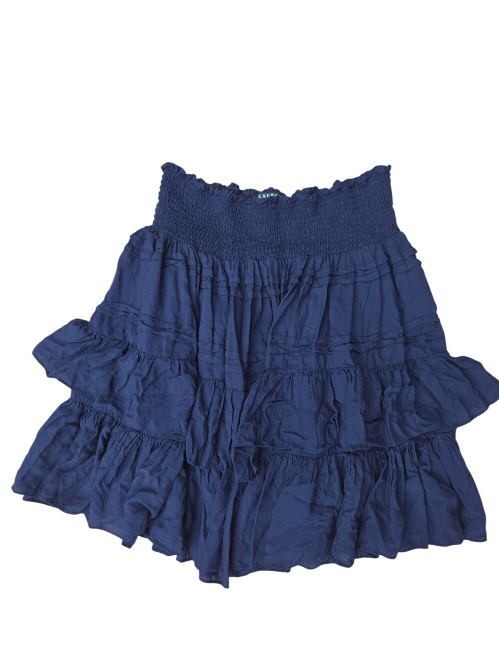 Ralph Lauren Navy Tiered Ruffle Midi Skirt. Women's 8.